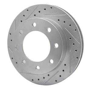 Cadillac DeVille Brake Rotor (1) - Front Left - R1 Concepts - Drilled & Slotted - Silver - `99-`20